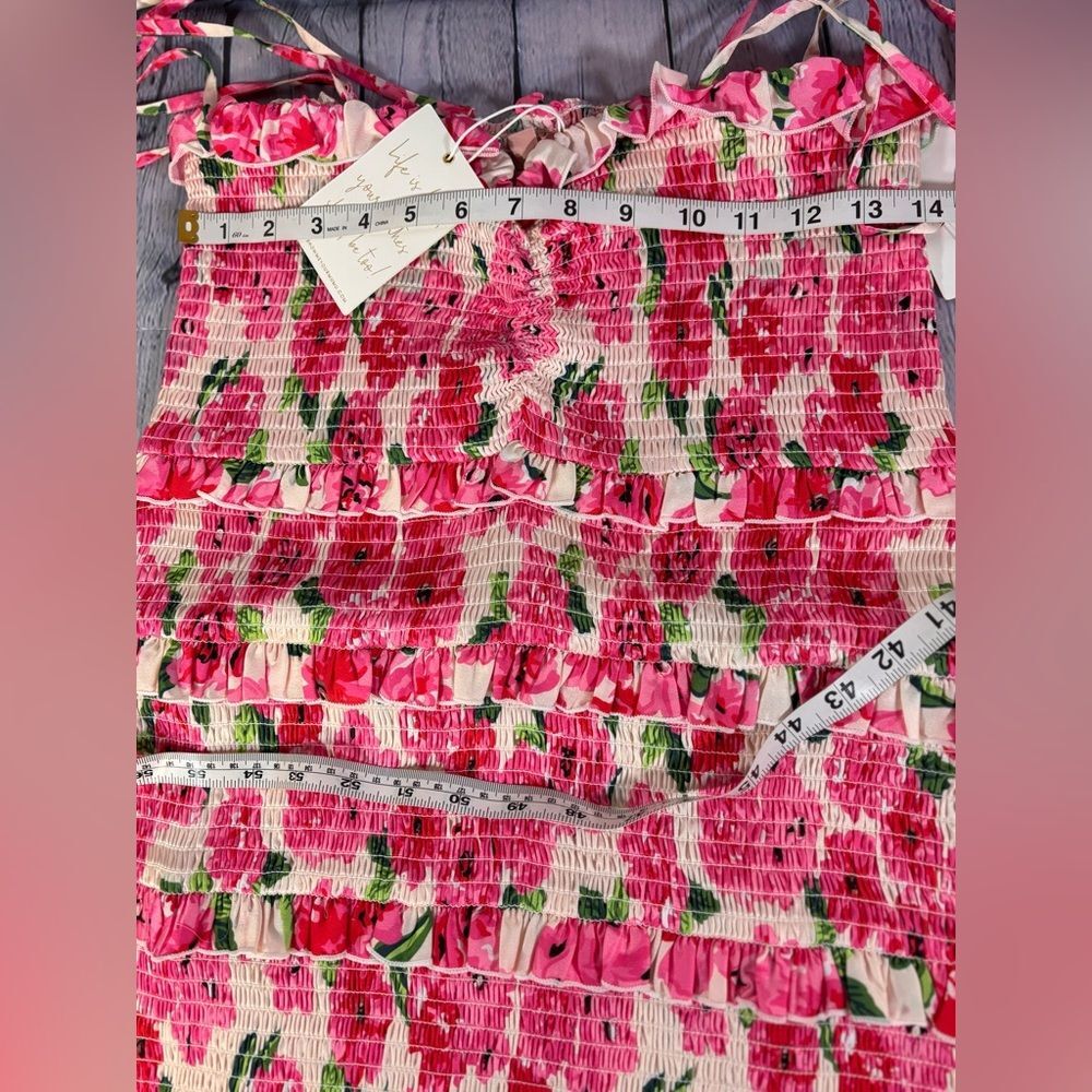 NWT Show Me Your MuMu Stella Smocked Pink Floral Soiree Wedding Midi Dress XL - Picture 9 of 12